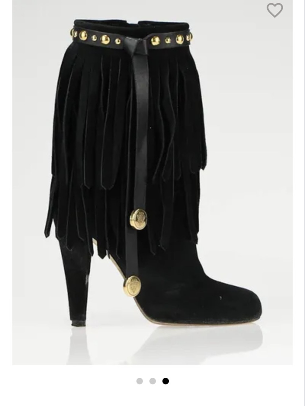 Authentic Gucci Black Suede Fringe Ankle Boots with Gold Studs size 7 - Picture 2 of 9